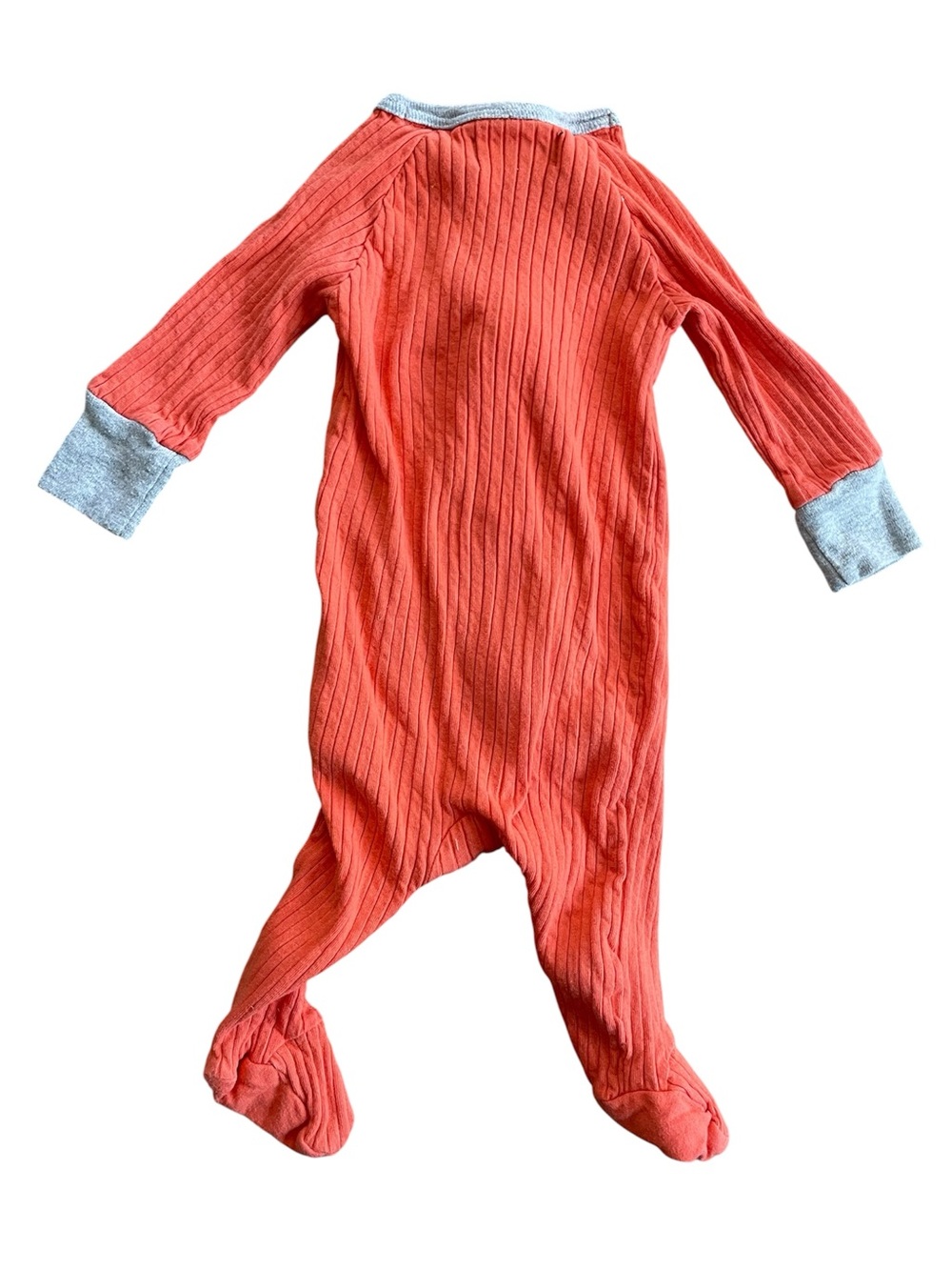 7 For All Mankind Ribbed Coral One-Piece Footed Pajamas with Gray Cuffs - Picture 6 of 7